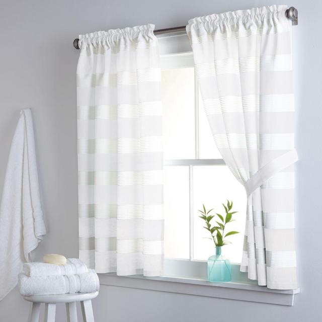 DKNY Highline Stripe 38-Inch x 45-Inch Cotton Window Curtain Panel Pair in White