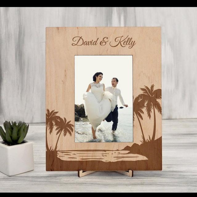 Tropical Wedding Frame, 5x7 Vertical, Natural Wood