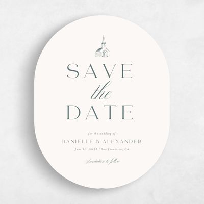Beige Oval Wedding Save the Date - Classic Chapel Portrait