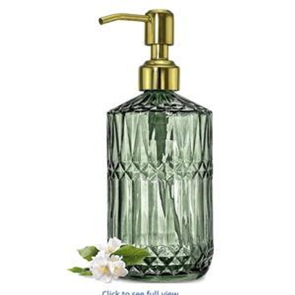 JASAI 18Oz Green Glass Soap Dispenser with Gold Rust Proof Pump, Refillable Kitchen soap Dispenser for Dish Soap, Soap Dispenser Bathroom for Hand soap, Lotion, Body Wash.