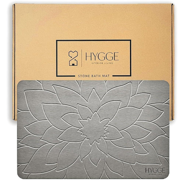 Hygge Interior Living Stone Bath Mat - Diatomaceous Earth, Quick Drying, Non-Slip, Easy to Clean, Diatomite Shower Mat for Bathroom Floor, 23.6 x 15.4 Inches - Ash Bloom