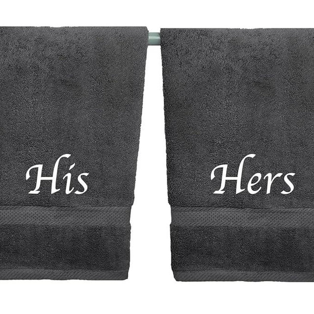 Liberty21 His and Hers Embroidered Hand Towels for Bathroom, Kitchen or Spa. This Set Includes 2 Hand Towels. His and Hers Gifts. 100% Cotton. Gifts for Couples. (Dark Grey)