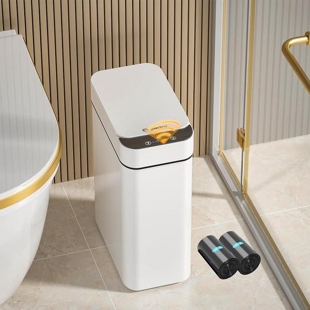 LJIACLEA Bathroom Smart Touchless Trash Can for Kitchen 2.6 Gallon Automatic Motion Sensor Rubbish Can with Lid Waterproof Narrow Small Garbage Bin for Kitchen, Toilet, Bedroom, RV（White Battery）
