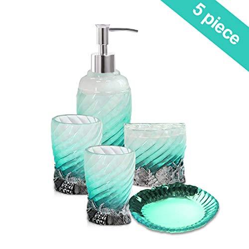 HotSan bathroom accessory Set, 5 PCS Bath Ensemble Set Includes Soap Dispenser, Soap Dish, Tumble, Toothbrush Holder - Polyresin Glass for Home, Office, Superior Hotel