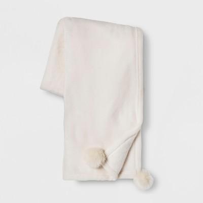 Solid Plush With Faux Fur Poms Throw Blanket - Opalhouse™