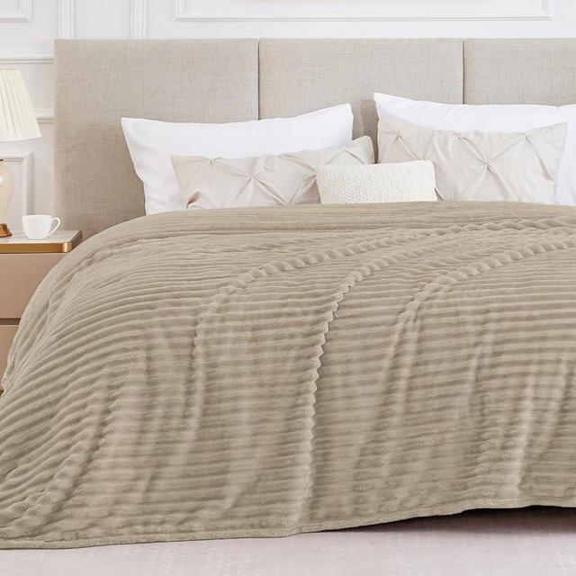 BEDELITE Blankets Queen Size for Bed, 300GSM Soft & Warm Fleece Blanket, Decorative and Giftable Striped Linen Blankets for Women, Men, 90"x90"