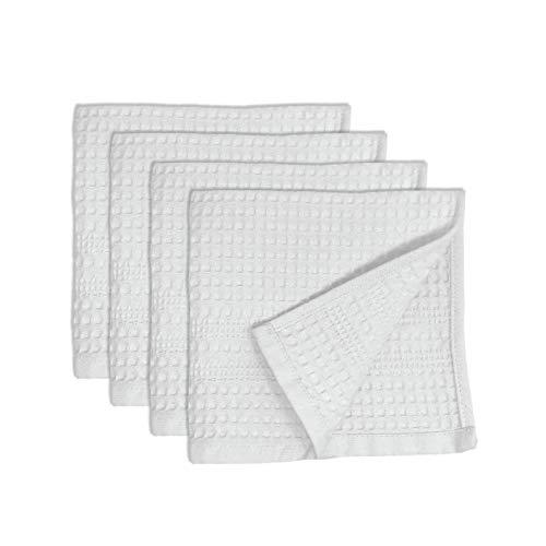 Gilden Tree Premium 4 Pc Washcloth Set 100% Natural Cotton Quick Dry Waffle Weave Soft Luxurious Highly Absorbent Fabric Small Face Towel No Lint Fade Resistant Color (White)