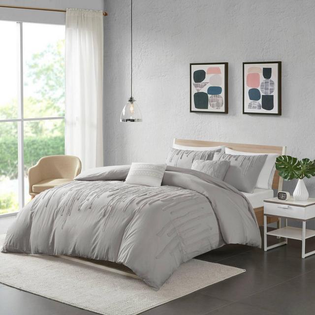 Makenna Full/Queen 5pc Cotton Comforter Set Gray