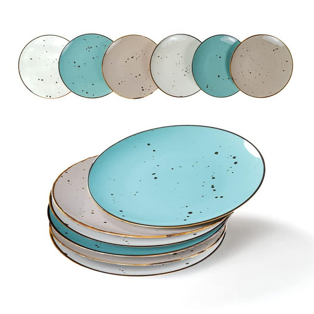 Esfour Cottage Collection Ceramic Dinner Plate Set of 6 Natural Assorted Colors - Round 11 inch Colorful Kitchen Plate Set for 6 - Appetizer Lunch Breakfast Porcelain Plate Set