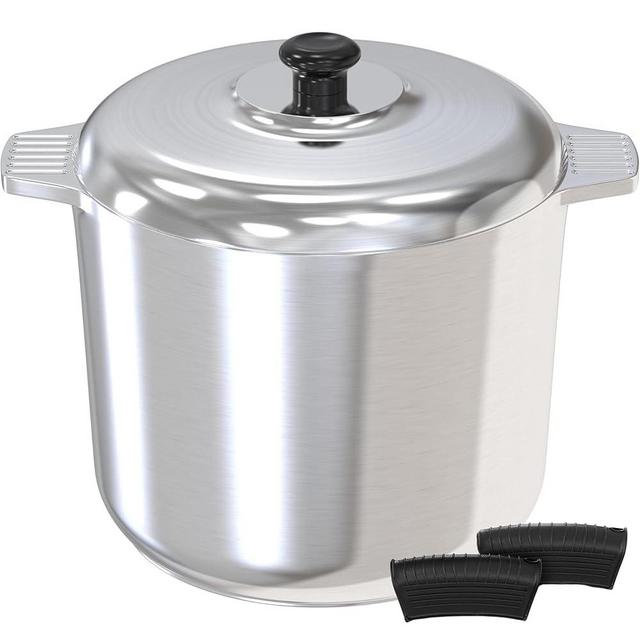 Magnaware 14 Quart Cast Aluminum Stock Pot with Lid - Durable & Lightweight Soup Pot with Even Heat Distribution & Retention - Professional Cookware Stockpot with Silicone Handle Covers