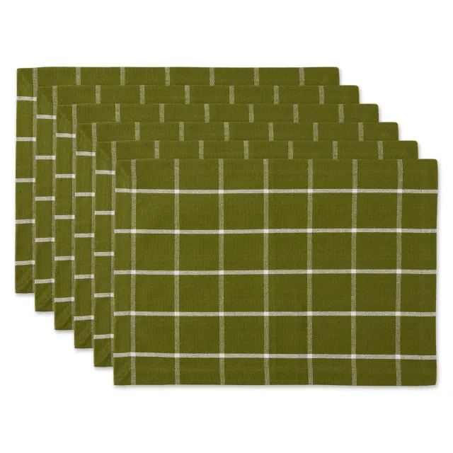 DII Check Placemat Set 6 Piece, Ventana Green Check, 13x19"