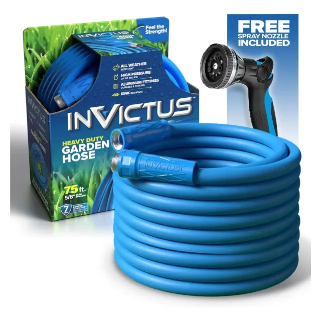 Invictus Garden Hose Heavy Duty Water Hose 75Ft with Spray Nozzle Kink-Free, 400 PSI High Pressure Garden Hose