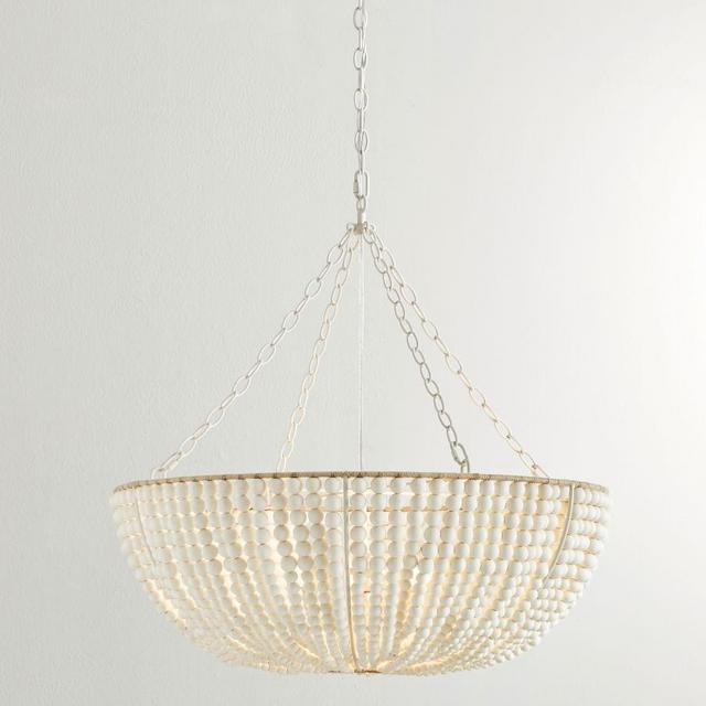 Bristol Wood Bead Chandelier, White Wash