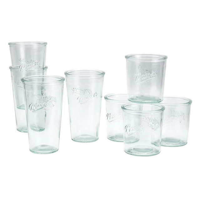 Mason Craft & More 8-Piece Glass Drinkware Set of Tall and Short Tumblers Glasses Set, 15 oz. (x4) & 20 oz. (x4)