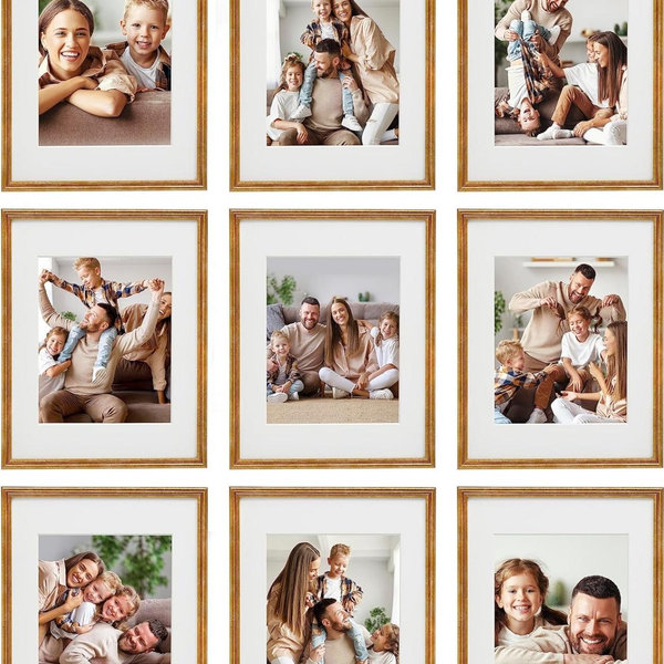 Sheffield Home 9 Piece Gallery Wall Frame Set, 11x14 Inch, Matted to 8x10 Inch, Antique Bronze