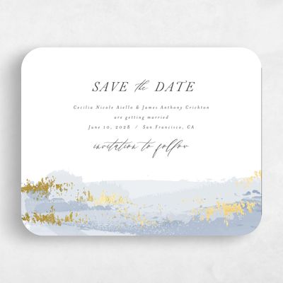 Blue Rounded Wedding Save the Date - Ione Landscape Foil