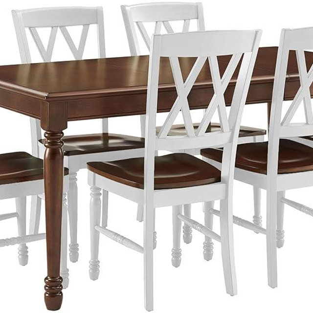 Crosley Furniture Shelby 7-Piece Dining Table Set (Table and 6 Chairs), Distressed White/Dark Cherry