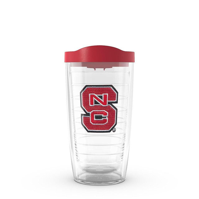 Tervis Made in USA Double Walled North Carolina State Wolfpack Insulated Tumbler Cup Keeps Drinks Cold & Hot, 16oz - Red Lid, Primary Logo
