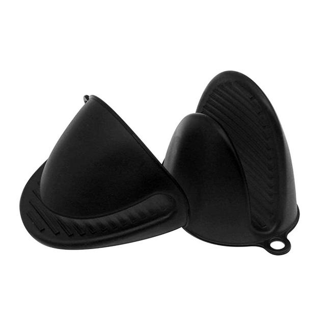 KUFUNG Silicone Cooking Pinch Grips Oven Mitts, Finger Protector Pot Holder for Kitchen,Cooking,Baking,BBQ - Heat Resistant Gloves (Standard Size, Black)