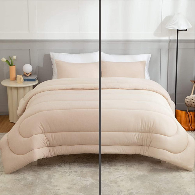 Bedsure Reversible Warm&Cooling Comforter- King Size Soft Down Alternative Comforter Set - 3 Pieces Khaki Bed Set - Lightweight Duvet Insert with 2 Pillow Sham (102x90)