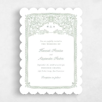 Green Scalloped Wedding Invitation - Pienza Classic