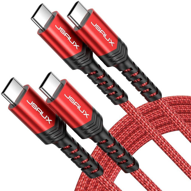 JSAUX 100W USB C to USB C Cable (2-Pack, 10ft), USBC Type C Charge Cord 5A Fast Charging Compatible with Nintendo Switch 2 iPhone 16 Pro Max Samsung Galaxy S25 S24 MacBook iPad Air Pro Carplay -Red