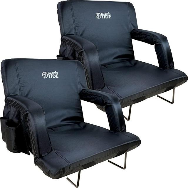 BRAWNTIDE Stadium Seat with Back Support - 2 Pack, Comfy Cushion, Thick Padding, 2 Steel Bleacher Hooks, 4 Pockets, Reclining Back, Ideal Stadium Chair for Sporting Events, Beaches, Camping, Concerts