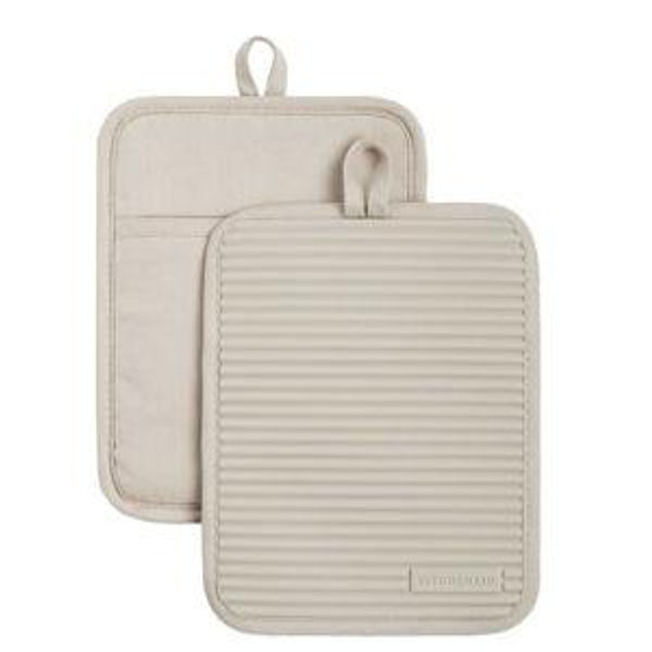 KitchenAid Ribbed Soft Silicone Pot Holder 2-Pack Set, Milkshake Tan, 7"x9"