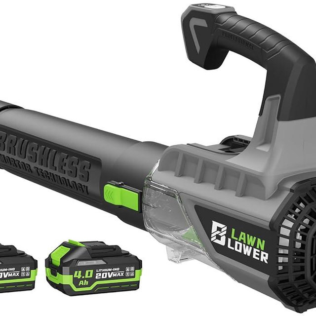 Leaf Blower with Upgraded Brushless Motor, 580CFM/160MPH Leaf Blower Cordless, Electric Lightweight Blower with 2X4.0Ah Batteries and Charger, 2 Speed Modes, for Lawn Care, Patio Cleaning, etc.