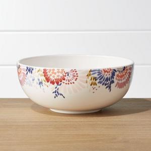 Zinnia Blooms Flowered Serving Bowl