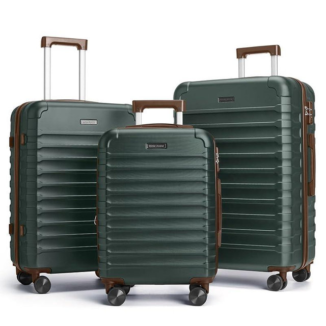 LIGHT FLIGHT Luggage Sets, 3 Piece Durable Suitcase Set with Spinner Wheels, 3 Pcs Hard Shell Lightweight Luggage with TSA Lock, Large Checked Travel Suitcases, 20/24/28 Inch,Green/Brown