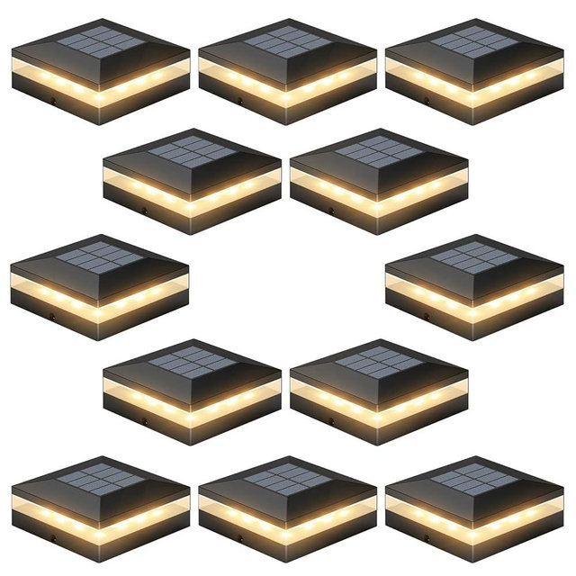Viewsun 12 Pack Solar Post Cap Lights, 3 Color Modes Fence Post Solar Outdoor with 72 LEDs, IP65 Waterproof Deck Lights Decorating for Fence, Deck, Garden, Fit 4x4 Wooden/Vinyl Posts