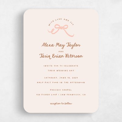 Beige Rounded Wedding Invitation - Emelia Portrait