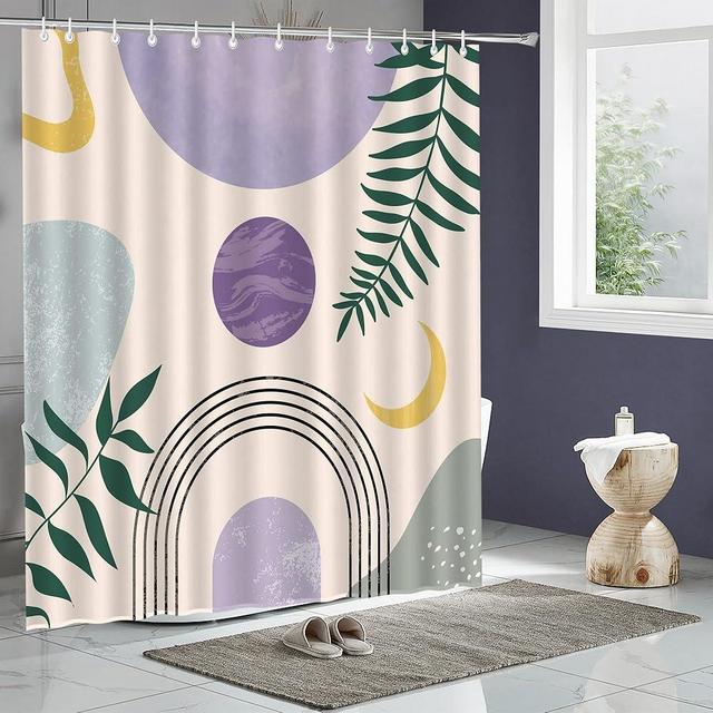 GiuMsi 72" x72" Purple Boho Shower Curtain Set,Arch Sun Design,Sage Green Minimalistic Leaves Pattern,Waterproof Luxurious Polyester Fabric-12 Hooks-Cute Purple