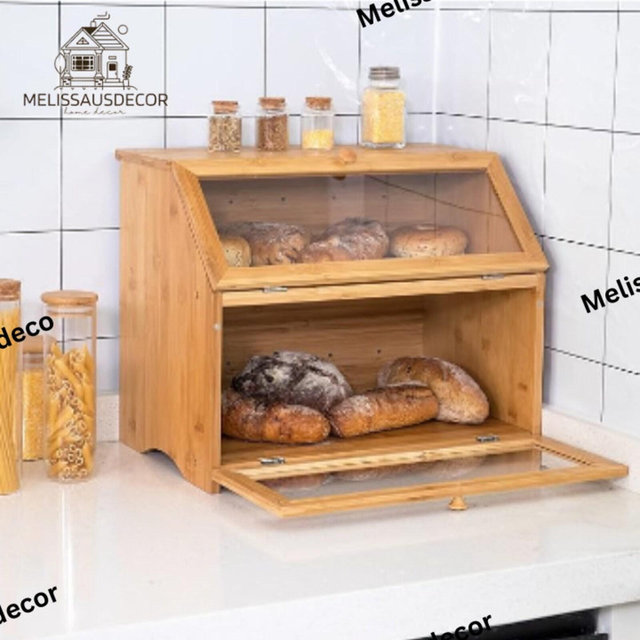 2 Layers Wood Bread Box | Vintage Bread Box | Kitchen Storage | Kitchen Shelf | Bread Box | Large Bread Box | Bamboo Bread Box