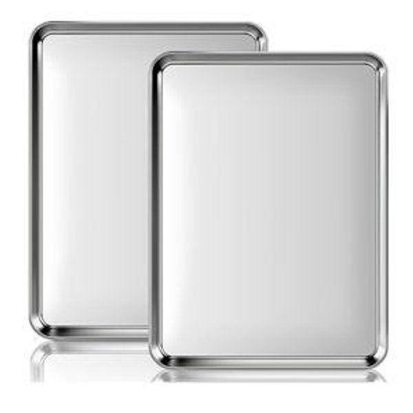 Stainless Steel Baking Sheet Set, 2 Pcs Cookie Sheet Pan Baking Trays for Oven, Non Stick and Heavy Duty and Easy Clean, 15.9 x 12 x 1 Inch