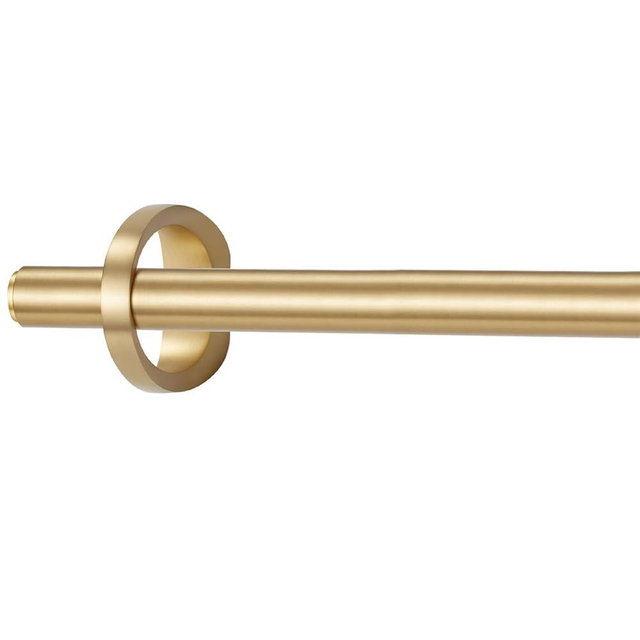 Modern Curtain Rods, 1Inch Diameter Decorative Single Window Rod Telescoping 48-84 Inch Adjustable Drapery Rods Warm Gold Color For Bedroom Living Room Kitchen Office