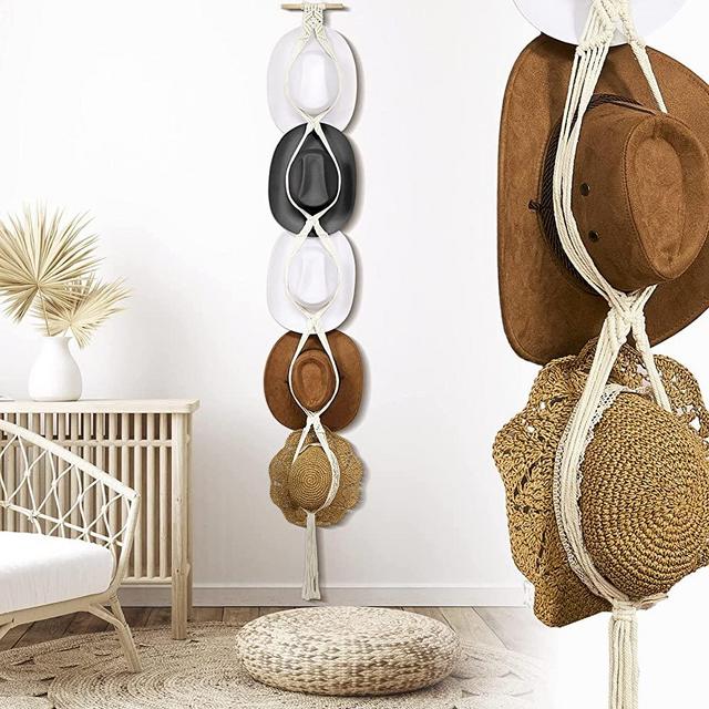 Yulejo Macrame Hat Hangers Boho Hat Hangers for Wall Bohemian Women Hat Rack Hat Organizer for Wall Hanging Hat Display Hand Weaving