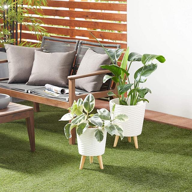 Deco 79 Set of 2 White Polystone Contemporary Planter 14, 16 Inches