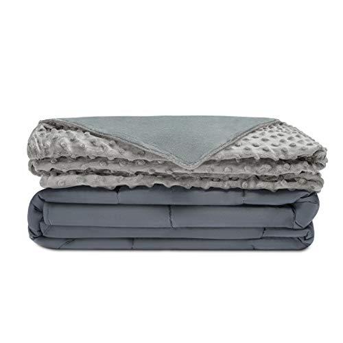 Quility Premium Adult Weighted Blanket & Removable Cover | 15 lbs | 86"x92" | for Individual or Couples Between 100-140 lbs | Queen Size Bed | Premium Glass Beads | Cotton/Minky | Grey/Grey