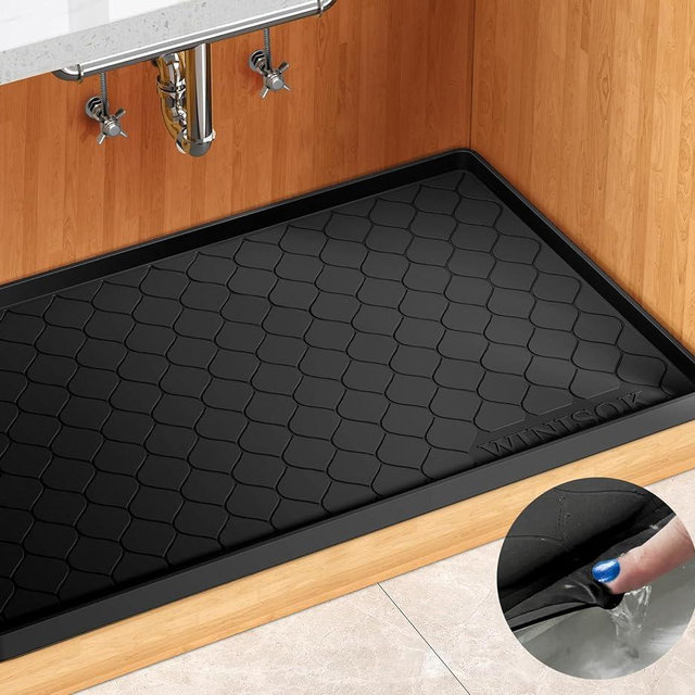 Winisok Waterproof Under Sink Mat -34” x 19” Cabinet Liner for Kitchen & Bathroom, Shelf Protector Silicone Under Sink Tray, Kitchen Cabinet Organizers and Storage Sink Drip Tray