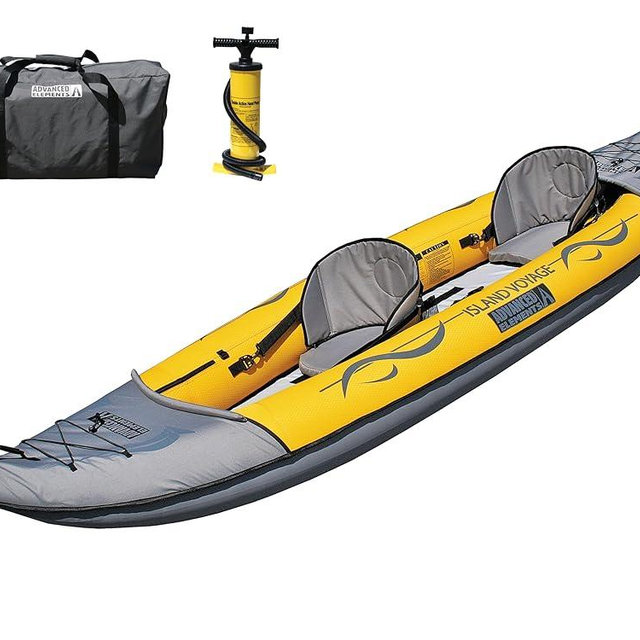 Advanced Elements - Island Voyage 2 Inflatable Kayak - Recreational Convertible Kayak - for 1 or 2 Person - 11 ft - Yellow