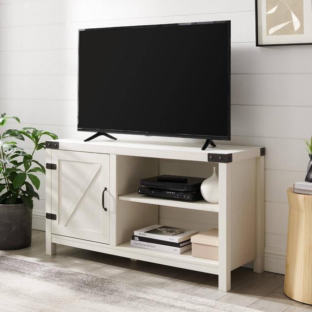 Clarabelle Rustic Farmhouse Barn Door TV Stand for TVs up to 50" Brushed White - Saracina Home