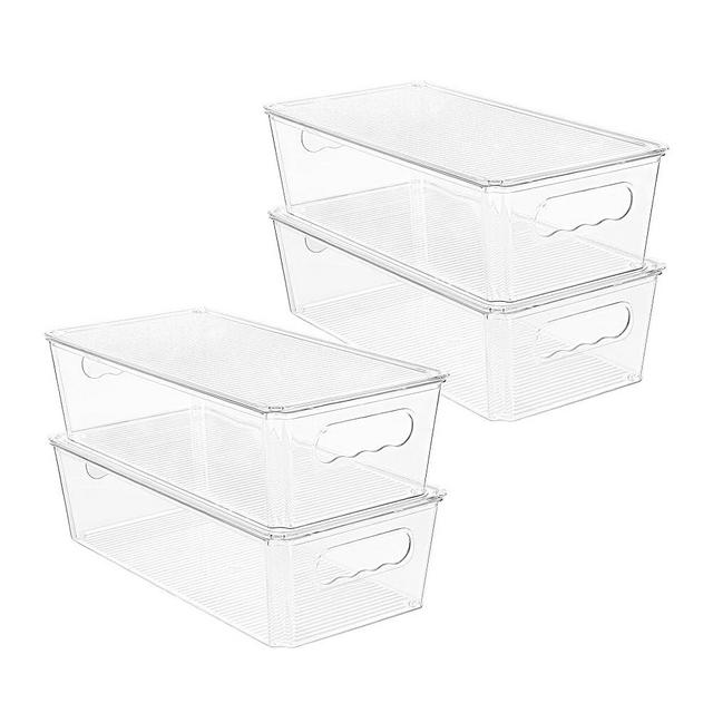 Vtopmart 4pcs Clear Organizers and Storage Bins with Lids, Stackable Plastic Storage Containers with Handles for Fridge, Freezer, Pantry, Cabinet, Kitchen Organization and Storage