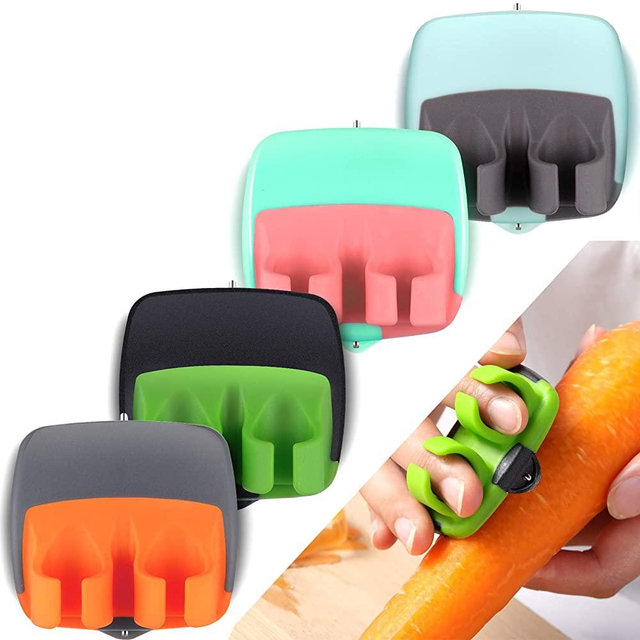 4 Pieces Palm Fruit Peeler Finger Potato Peeler Kitchen Vegetable Peeler Hand Fruit Peeler with Comfortable Rubber Finger Grip for Pumpkin Carrot Cucumber Potato Peeling (Assorted Colors)