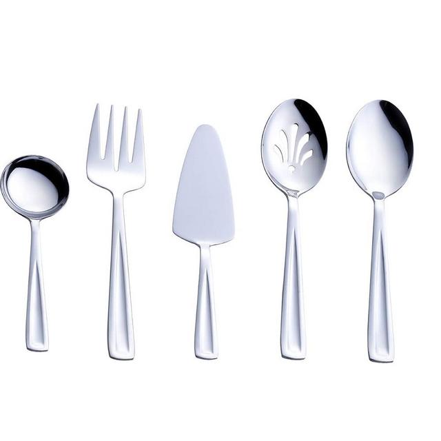 Hostess Serving Utensil Set, GoGeiLi 5-Piece Stainless Steel Flatware Silverware Serving Set, Include Pie Server, Serving Spoon, Slotted Serving Spoon, Serving Fork and Gravy Ladle