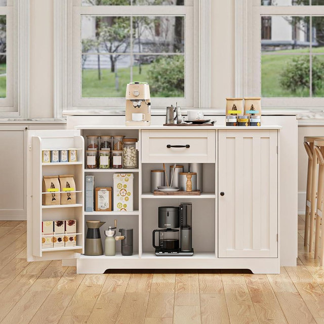 Gizoon 45” Kitchen Sideboard Buffet Cabinet with Storage Coffee Bar Cabinet with Drawer, Kitchen Pantry Storage with Door and Shelves for Bathroom and Living Room, White