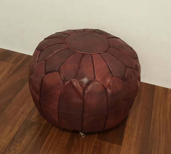 28 x 16" IN Oversized Authentic Moroccan Leather Pouf , Big round Leather pouffe ottoman , P103