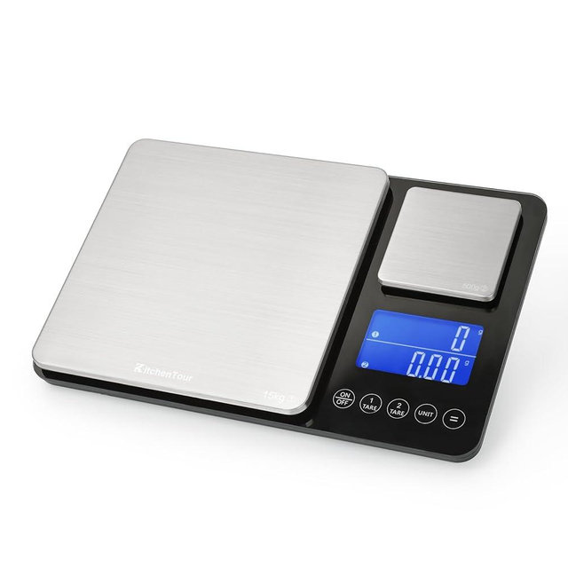 KitchenTour Dual Platform Digital Kitchen Scale with Total Weight Function - 500g/0.01g & 15kg/1g - Accurate for Cooking and Baking -Ideal for Meal Prep and Portion Control