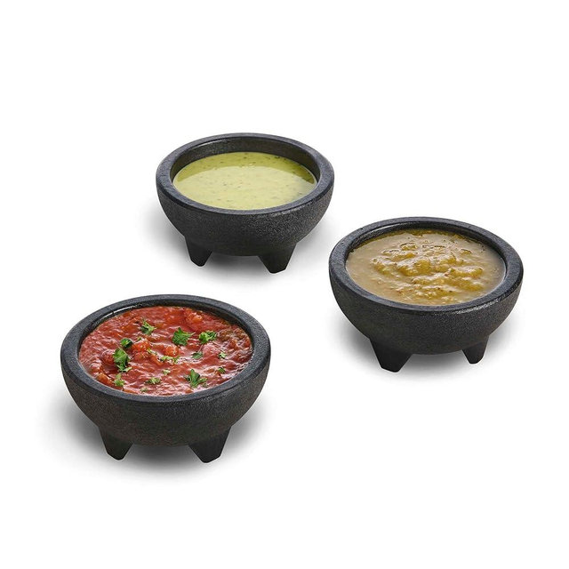 HIC Kitchen Salsa Bowl Set with Faux-Stone Molcajete-Like Texture, BPA Free, Set of 3, 10-Ounce Capacity